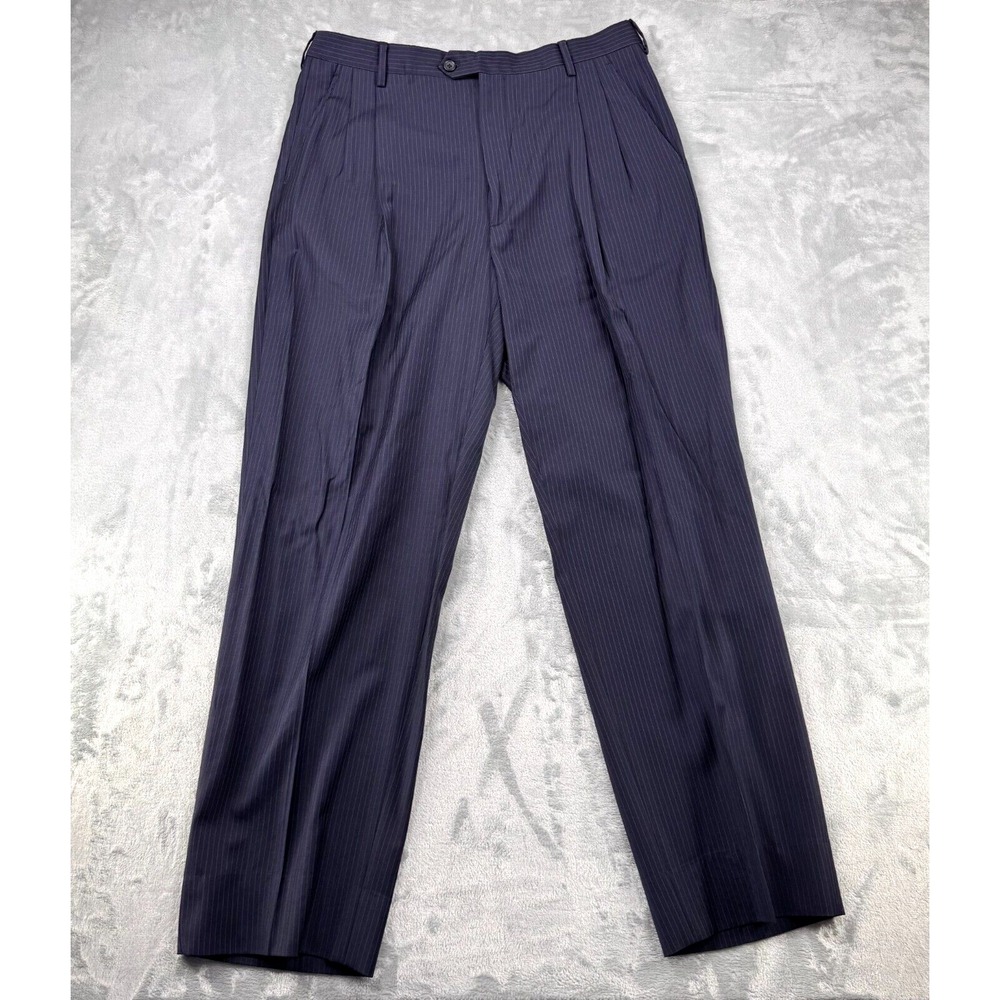 Brooks Brothers 1818 Madison Dress Pants Men's 33x31 Wool Navy Striped Pleated